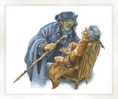 Blind pew slips Billy Bones the black spot